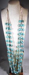 Vintage Native American Indian Southwestern Turquoise Shell Multi Strand Beaded Necklace