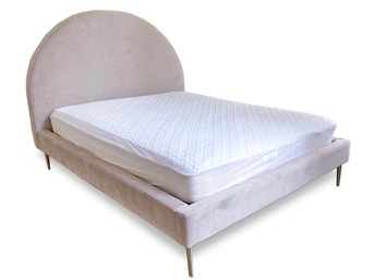 A Modern Crushed Velvet Upholstered Queen Bedstead And Naturepedic Mattress