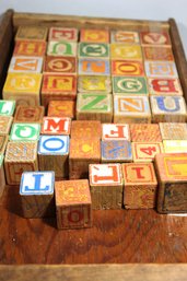 Large Lot Of Antique Wood Toy Alphabet Toy Blocks