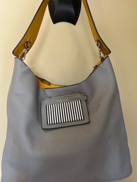 Henri Bendel Light Grey Embossed Leather Large Shoulder Bag