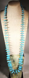 Native American Indian Turquoise And Shell Beaded Necklace Having Sterling Silver Clasp