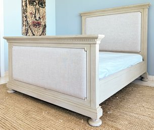 A Queen Bedstead With Upholstered Linen Panels By Restoration Hardware