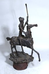 Wrought Metal Steel Horse With Rider Statue