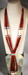 Southwestern Vintage Beaded Necklace Red Beads And Shell Beads