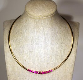 Gold Over Sterling Silver Round Necklace Having Red Gemstones