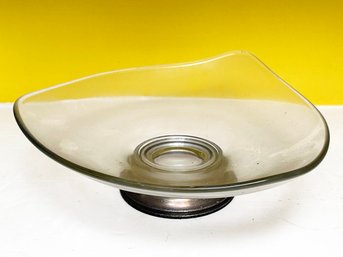 A Vintage Footed Glass Serving Plate With Sterling Vase, 1960's