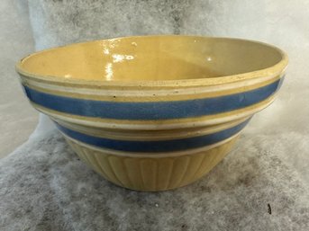 Vintage Yellowware Double Blue Banded Bowl