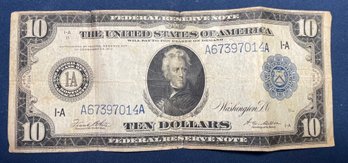 1914 $10 Federal Reserve Note Boston Large Bill