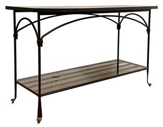 A Slate And Wrought Iron Console