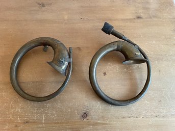 Pair Of Vintage Brass Car Bicycle Bike Old Fashioned Horns