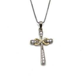 Sterling Silver Vermeil Two Tone Cross Pendant Necklace