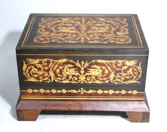 Antique Inlay Wood Cigarette Box With Music Box