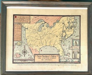 Vintage Humorous New Yorkers Ideal Of The United States Framed Map