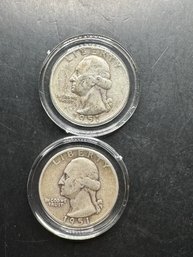 2 Washington Silver Quarters 1951, 1951-D
