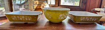 Two Vintage Pyrex 503- B Spring Blossoms Ref Dishes1.5 Qt & Pyrex Spring Blossom 403 2.5 Qt Mixing Bowl 1970s