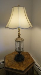 Hollywood Regency Iron Base Hanging Prism Table Lamp W/night Light Feature In Body