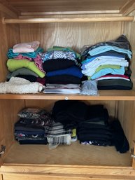 LARGE LOT OF CLEAN WOMENS SWEATERS, TOPS, AND SCARVES