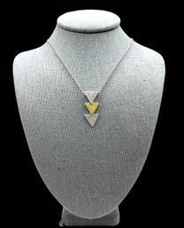 Vintage Sterling Silver Clear And Yellow Stones Triangle Pendant Necklace