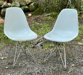 Pair Of 2 Plastic Shell Chairs With Eiffel Bases