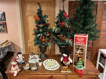 Christmas Decorative Grouping, Including Three Small Trees