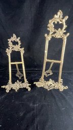 Pair Of Vintage Ornate Brass Easel Table Top Picture Book Plate Stand Holders