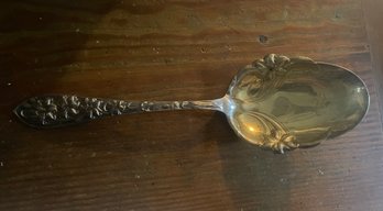 1890s Sterling Ornate Lily Design Victorian Large Fruit Serving Spoon