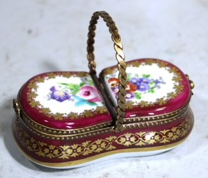 Fine Limoges Hand Painted Ormolu Double Sided Patch Box Basket