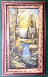 Signed Oil On Canvas Waterfall Scene