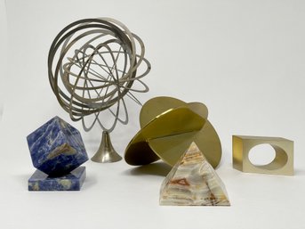 Nice Collection Of Geometric Marble And Metal Tabletop Items