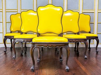 A Set Of 6 Awesome 1970's Vinyl Covered Chippendale Dining Chairs!