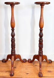 A Pair Of Vintage Mahogany Chippendale Pedestals - Wonderful For Art Or Plants!