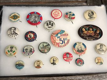 Antique Pins - Charles Lindbergh - Chiang  Kai Shek - Liberty Loan - General Diaz - Queen Mary Jubilee - Nice