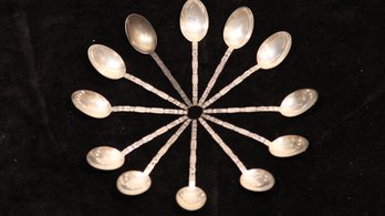 SET OF 12 STERLING SILVER TOTEM POLE PIONEER MID CENTURY MODERN COCKTAIL SPOONS