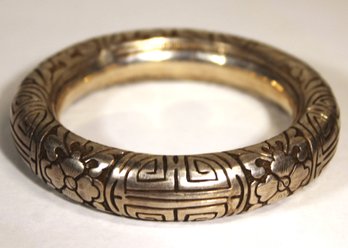 Large Antique Chinese Double Happiness Bangle Bracelet In Silver