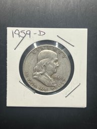 1959-D Benjamin Franklin Silver Half Dollar