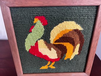 Framed Needlepoint Rooster Decor