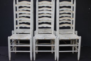 6 VINTAGE FARMHOUSE DINING LADDERBACK CHAIRS WITH RUSH / PAPERCORD SEATS