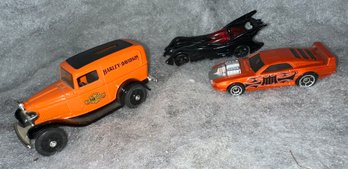 3 Small Toy Cars, Ertl Harley Truck, Batmobile, Mattel