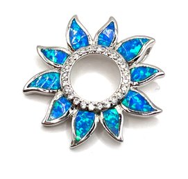 Beautiful Sterling Silver Blue Fire Opal Color Inlay Sun Pendant