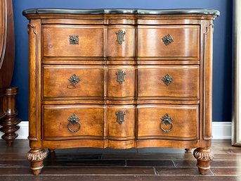 A Large Serpentine Front Nightstand Or Petit Chest Of Drawers With Granite Top 'Heritage,' By Drexel Furniture