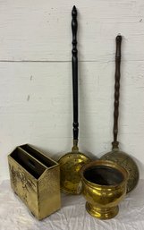 Two Bedwarmers, Bucket, And Magazine Holder In Brass