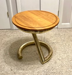 Mid Century Brass And Wood Top Side Table