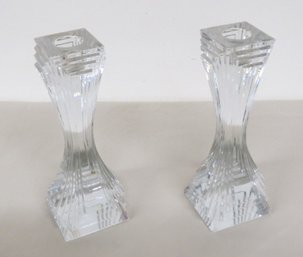 Mikasa City Lights Pattern Pair Of Candlesticks In Clear Crystal