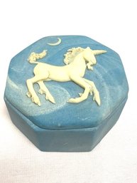 Blue & White Swirled Unicorn Trinket Dish W/ Lid By Design Gifts Original