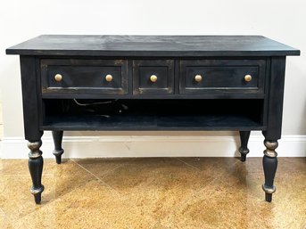 A Vintage Painted Pine Console With Turned Legs
