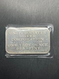 United States Silver Corporation One Troy Ounce .999 Fine Silver Bar