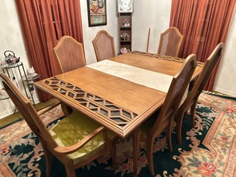 Antique Wood Dining Table With Cane Chairs