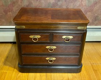 Vintage Wood And Brass Nightstand Or Side Table