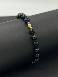 Sophisticated Black Onyx & 14k Yellow Gold Ball Bracelet