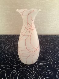 Red Swirled White Frosted Vase